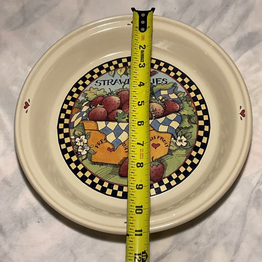 Vtg Susan Winget Strawberry Hearts Ceramic Pie Dish 10.75‎ Cottage Country Style - Picture 7 of 7